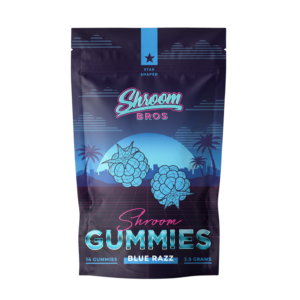Blue razz magic mushroom gummies by Shroom Bros